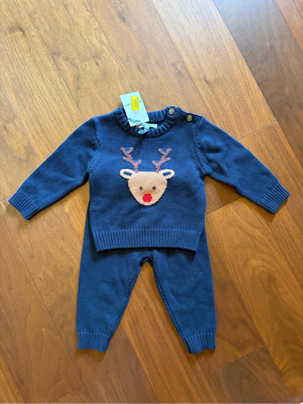Navy Reindeer Knit Baby Sweater & Pants Set